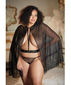 Allure Lace & Mesh Cape w/Attached Waist Belt (G-String NOT included) Black QN