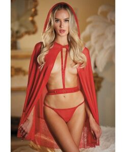 Allure Lace & Mesh Cape w/Attached Waist Belt (G-String NOT included) Red O/S