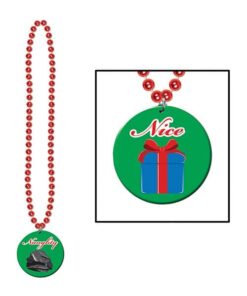 Holiday Beads w/Naughty or Nice Medal - Green/Red