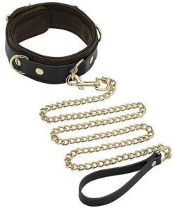 Spartacus Collar & Leash - Brown Leather w/Gold Accent Hardware