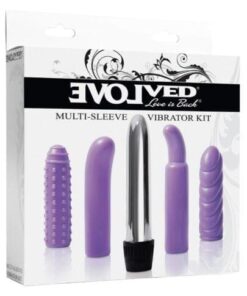 Evolved Multi Sleeve Vibrator Kit w/4 Textured Sleeves & Vibe - Purple