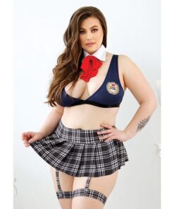 Play Learning Curves Bowtie Top Gartered Skirt G-String Blue 1X/2X