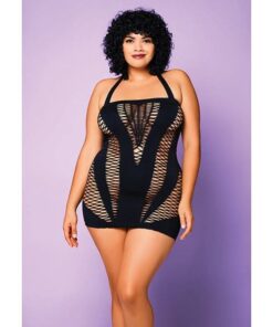 Heart of Chaos Seamless Chemise w/Halter Strap & Vertical V Cut Outs Black QN