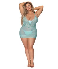 Seabreeze Lace Up Chemise & G-String Turquoise 2X