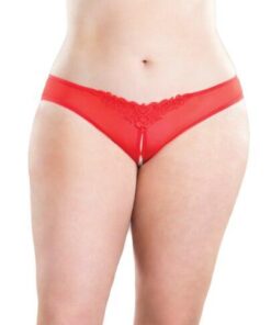 Crotchless Thong w/Pearls Red 1X/2X