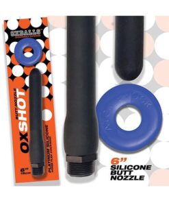 Oxballs Oxshot 6" Silicone Butt Nozzle w/Flex Cockring - Black/Blue