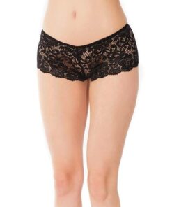 Low Rise Stretch Scallop Lace Booty Short Black O/S