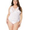 Stretch & Scallop Lace Crotchless Teddy White OS/XL