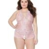 Crystal Pink Halter Crotchless Teddy Pink/Silver OS/XL