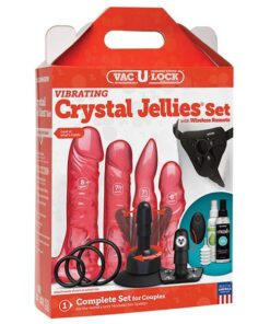 Vac-U-Lock Vibrating Crystal Jellies Set w/Wireless Remote - Pink