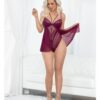 European Lace Teddy Babydoll Wine SM