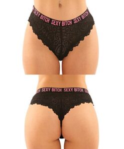 Vibes Buddy Sexy Bitch Lace Panty & Micro Thong Black/PNK S/M