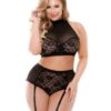 Curve Katia Halter Bra w/Gartered Panties Black 1X/2X