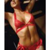 Vixen Cutout Lace Bra & Side Tie Panty Red O/S