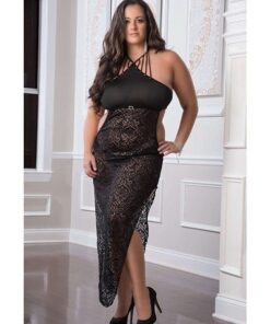 Shoulder Baring Laced Night Dress Black QN