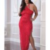 Shoulder Baring Laced Night Dress Red QN