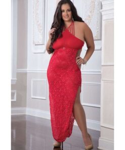 Shoulder Baring Laced Night Dress Red QN