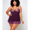 Cross Dye Lace & Microfiber Babydoll & G-String Purple 1X