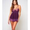 Cross Dye Lace & Microfiber Babydoll & G-String Purple LG