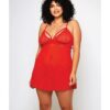 Galloon Lace & Fine Mesh Babydoll & G-String Red 2X