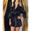 Satin 3/4 Sleeve Robe w/Matching Sash Black 1X/2X