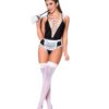 3 pc French Maid Bodysuit Apron & Head Piece Black/White M/L