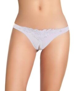 Crotchless Thong w/Pearls White O/S