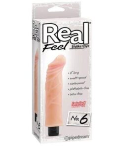 Real Feel No. 6  Long 8" Vibe Waterproof - Mutli-speed Flesh