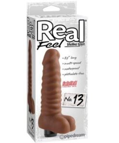Real Feel No. 13  Long 8.5" Vibe Waterproof -  Mutli-speed Brown
