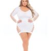 Pink Lipstick Bold Babe Long Sleeve Dress (Fits up to 3X) White QN