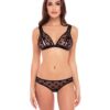 Rene Rofe Naughty Knickers Heart Mesh Peek a Boo Bra & Panties Black M/L