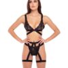 Rene Rofe Straps & Garters Bra Set Black S/M