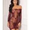 Rene Rofe Tie Breaker Long Sleeve Dress Burgundy O/S