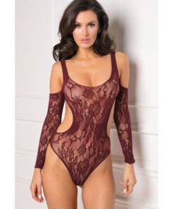 Rene Rofe Set the Mood Bodysuit Burgundy O/S