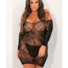 Rene Rofe Seductive Lace Dress Black 1X/2X