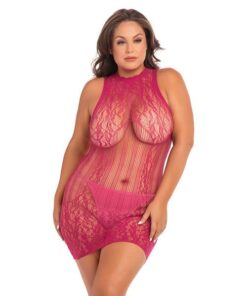 Rene Rofe Reckless Lace Mini Dress Sangria Red 1X-3X