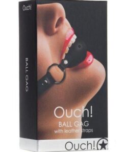 Shots Ouch Ball Gag w/Leather Straps - Black