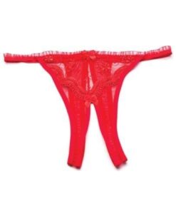 Scalloped Embroidery Crotchless Panty Red O/S