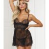 Lace & Satin Babydoll & Panty Black XL